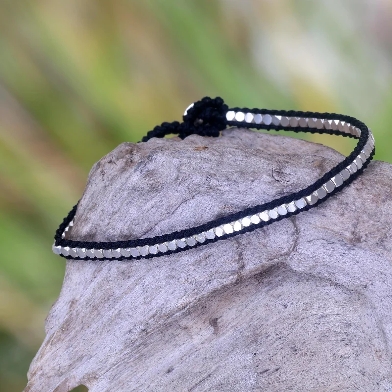 Get The Best Deals On Timeless Jewelry Pieces Black Moonlight Path Hand Knotted Black Bracelet with Sterling Silver Beads