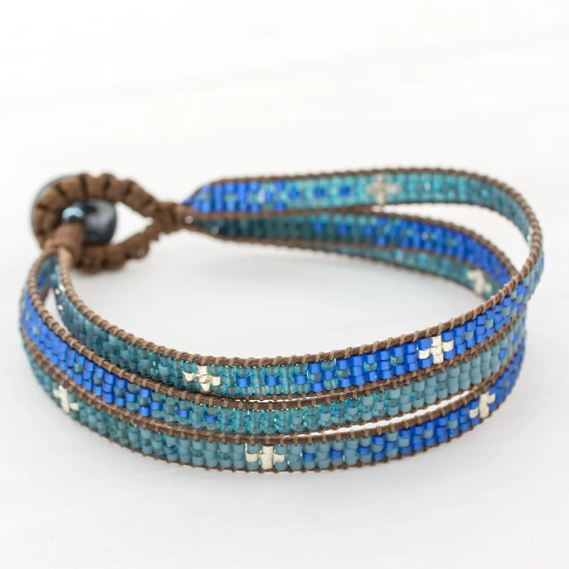 Chic And Stylish Jewelry At Exclusive Prices Blue Coast Glass Beaded Wristband Bracelet in Blue from Guatemala Chic And Stylish Jewelry At Exclusive Prices Blue Coast Glass Beaded Wristband Bracelet in Blue from Guatemala