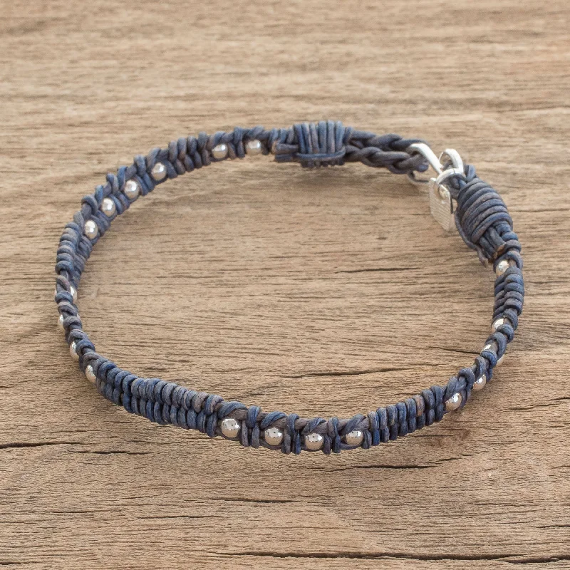 Elegant Jewelry Pieces At Unbelievable Prices Brilliant Orbs Silver and Leather Beaded Wristband Bracelet in Blue Elegant Jewelry Pieces At Unbelievable Prices Brilliant Orbs Silver and Leather Beaded Wristband Bracelet in Blue