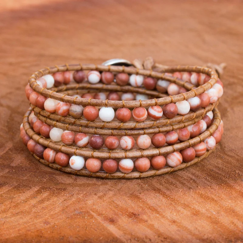 Premium Diamond Jewelry For Unforgettable Moments Cozy Brown Thai Jasper and Leather Cord Bracelet with Silver Clasp Premium Diamond Jewelry For Unforgettable Moments Cozy Brown Thai Jasper and Leather Cord Bracelet with Silver Clasp