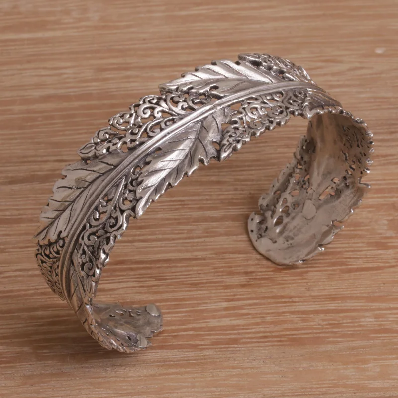 Unlock Unbeatable Jewelry Deals Before They’Re Gone Flawless Leaves Leaf Motif Sterling Silver Cuff Bracelet from Bali