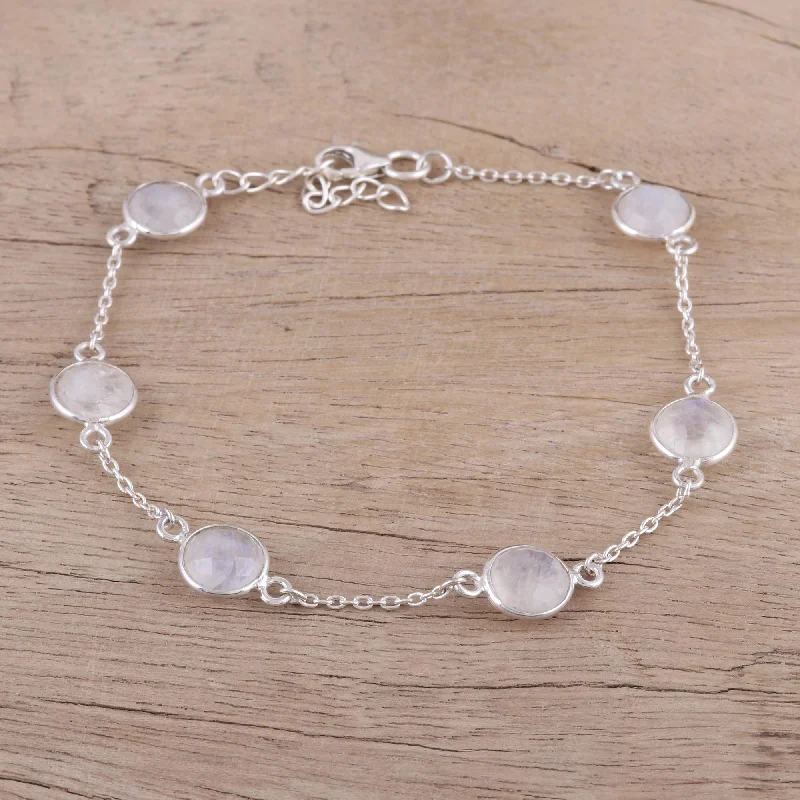 Shop Jewelry That Shines Without The High Price Glacial Opulence Rainbow Moonstone and Sterling Silver Station Bracelet Shop Jewelry That Shines Without The High Price Glacial Opulence Rainbow Moonstone and Sterling Silver Station Bracelet