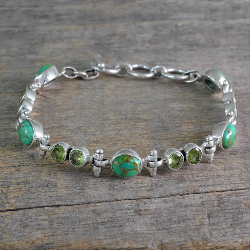 Shop Trending Jewelry With Exclusive Savings Green Glow Peridot and Reconstituted Turquoise Silver Link Bracelet Shop Trending Jewelry With Exclusive Savings Green Glow Peridot and Reconstituted Turquoise Silver Link Bracelet