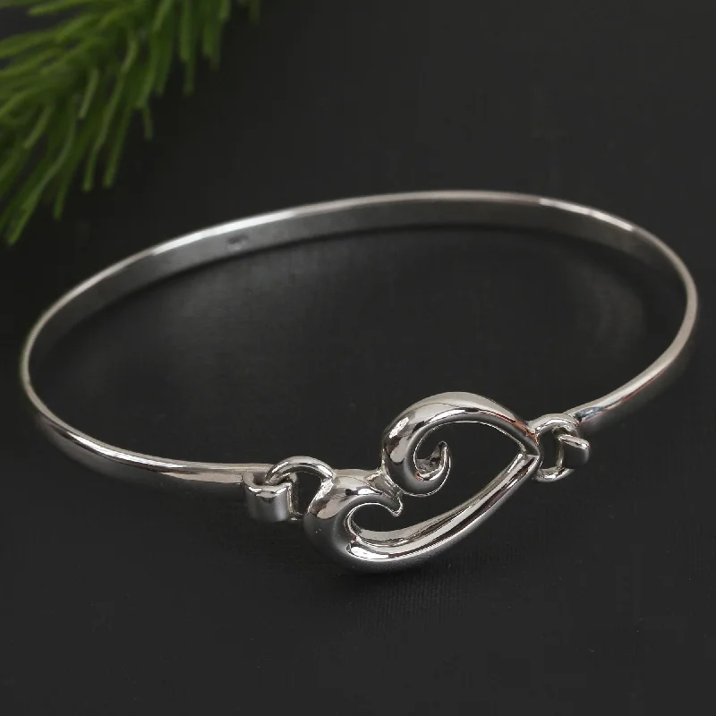 Glamorous Jewelry, Glamorous Deals – Shop Now Heart Curl Taxco Sterling Silver Heart Bangle Bracelet from Mexico Glamorous Jewelry, Glamorous Deals – Shop Now Heart Curl Taxco Sterling Silver Heart Bangle Bracelet from Mexico