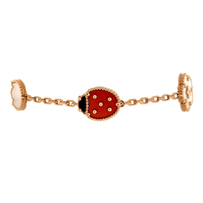 Big Discounts On Elegant Jewelry Collections Lucky Spring 5 Motifs Bracelet 18K Rose Gold and Mother of Pearl with Onyx and Carnelian Big Discounts On Elegant Jewelry Collections Lucky Spring 5 Motifs Bracelet 18K Rose Gold and Mother of Pearl with Onyx and Carnelian