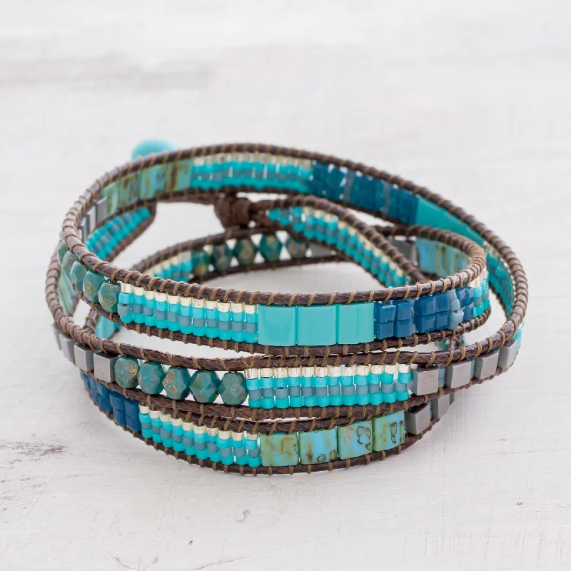 Trending Jewelry Styles Now At Limited-Time Discounts Mayan Monolith Glass Beaded Wrap Bracelet in Turquoise from Guatemala Trending Jewelry Styles Now At Limited-Time Discounts Mayan Monolith Glass Beaded Wrap Bracelet in Turquoise from Guatemala
