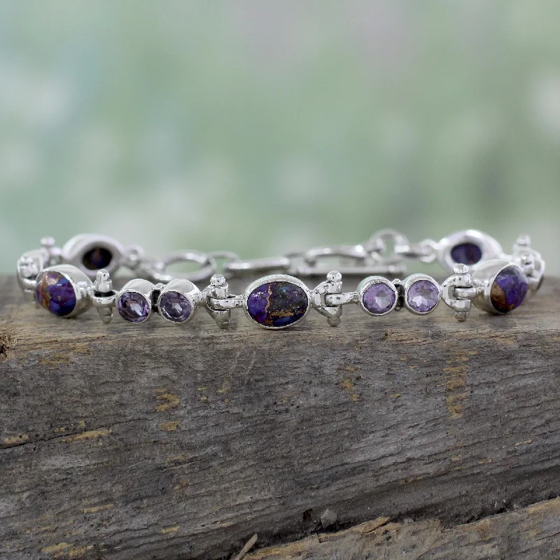 Fashion-Forward Geometric Jewelry For Contemporary Style Purple Song Handmade Amethyst and Reconstituted Turquoise Link Bracelet Fashion-Forward Geometric Jewelry For Contemporary Style Purple Song Handmade Amethyst and Reconstituted Turquoise Link Bracelet