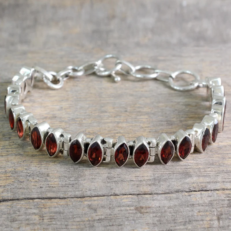 Flash Deals On Fine Jewelry – Shop Before It's Gone Red Marquise Garnet and Silver Tennis Bracelet Handcrafted in India
