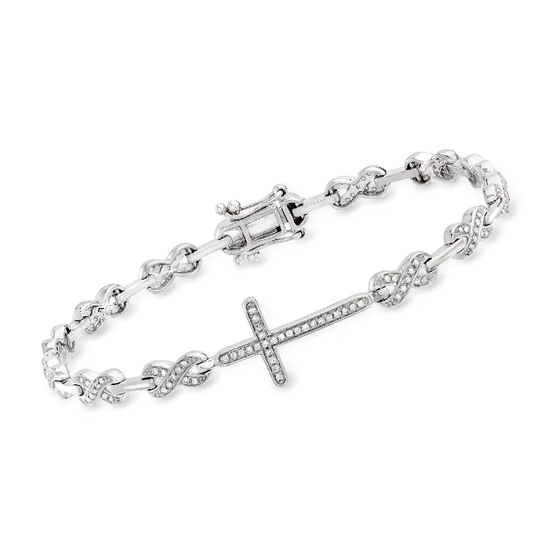 Gorgeous Jewelry, Limited-Time Savings Ross-Simons Diamond Cross and Infinity Symbol Link Bracelet in Sterling Silver Gorgeous Jewelry, Limited-Time Savings Ross-Simons Diamond Cross and Infinity Symbol Link Bracelet in Sterling Silver