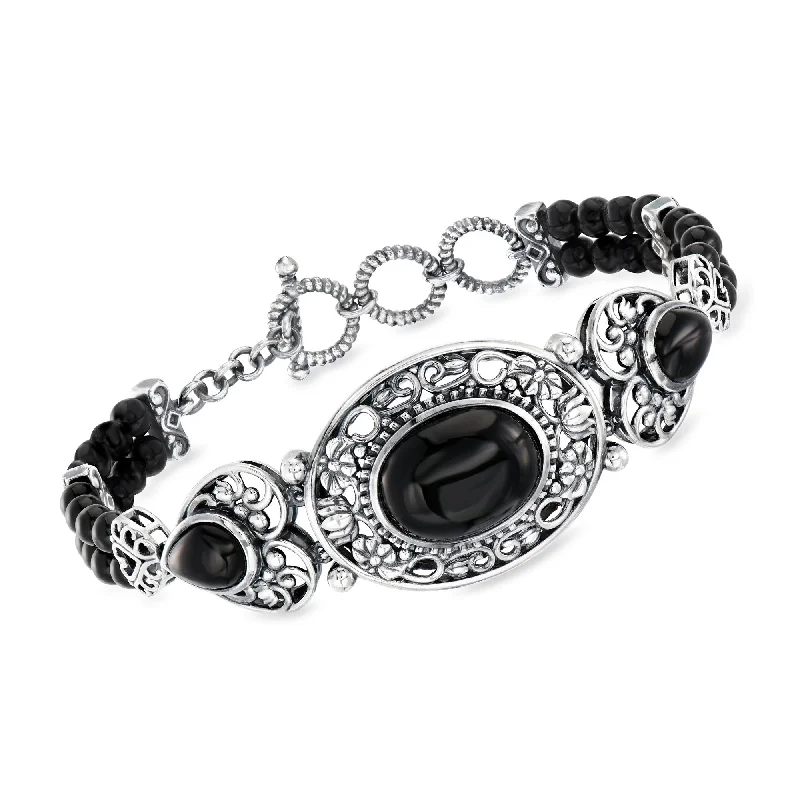Chic And Stylish Jewelry At Exclusive Prices Ross-Simons Onyx Toggle Bracelet in Sterling Silver Chic And Stylish Jewelry At Exclusive Prices Ross-Simons Onyx Toggle Bracelet in Sterling Silver