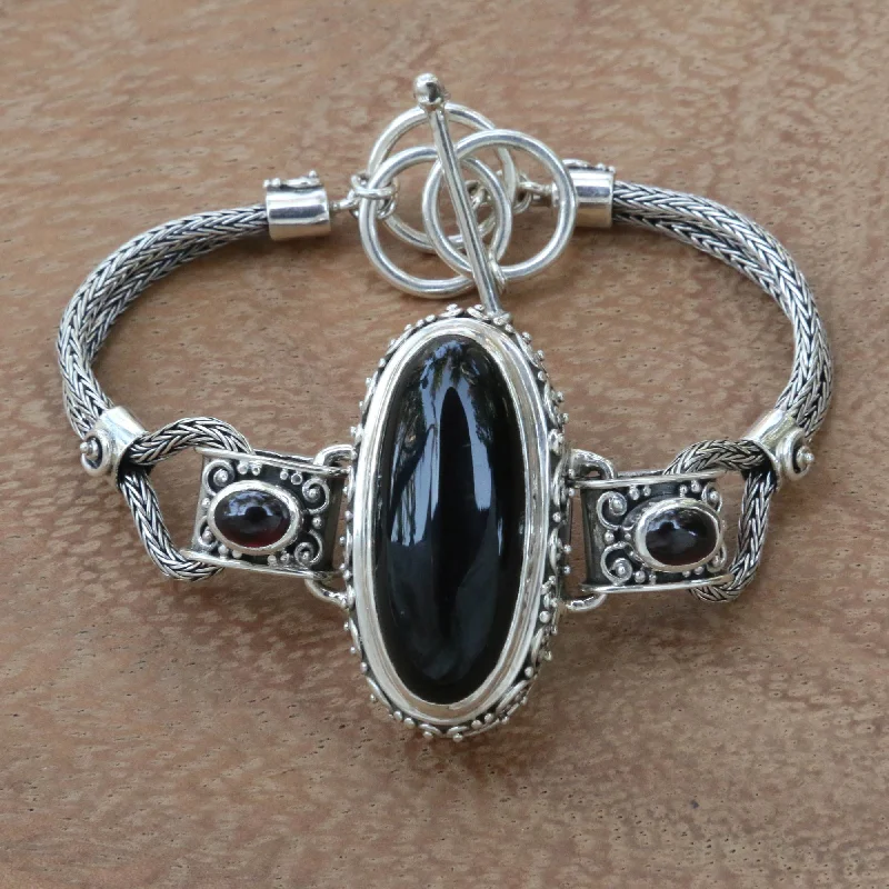 Glamorous Jewelry, Glamorous Deals – Shop Now Royal Presence Balinese Style Pendant Bracelet with Onyx and Garnet Glamorous Jewelry, Glamorous Deals – Shop Now Royal Presence Balinese Style Pendant Bracelet with Onyx and Garnet