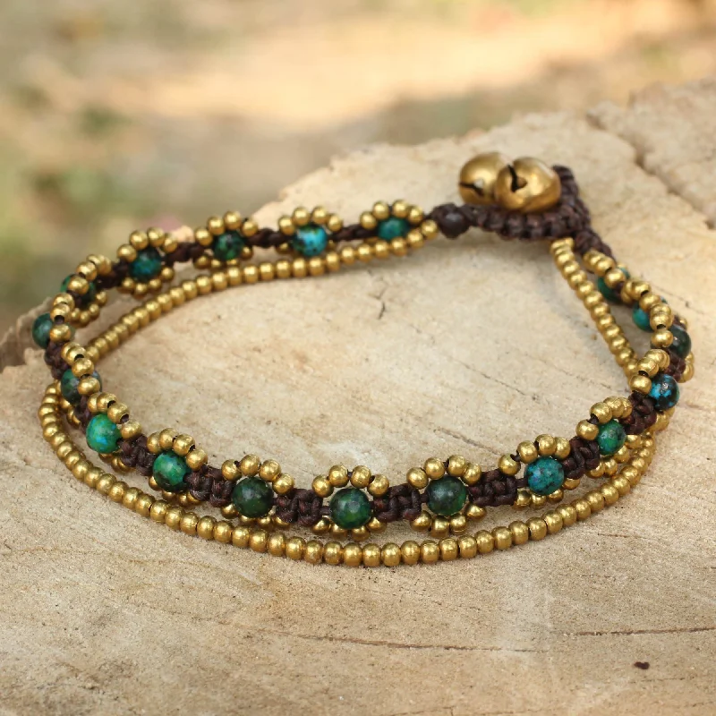 Final Call For Exquisite Jewelry At Reduced Rates Serene Forest Hand Knotted Beaded Bracelet with Serpentine and Brass Bells Final Call For Exquisite Jewelry At Reduced Rates Serene Forest Hand Knotted Beaded Bracelet with Serpentine and Brass Bells
