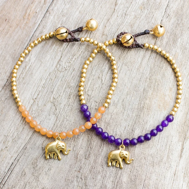 Fashion-Forward Jewelry At Exclusive Discounts Stylish Elephants Elephant Theme Brass Bracelets with Orange and Violet Gems Fashion-Forward Jewelry At Exclusive Discounts Stylish Elephants Elephant Theme Brass Bracelets with Orange and Violet Gems