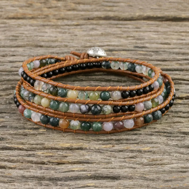 Your Perfect Accessory Now At The Best Price Sunset Fields Moss Agate and Onyx Beaded Leather Cord Wrap Bracelet Your Perfect Accessory Now At The Best Price Sunset Fields Moss Agate and Onyx Beaded Leather Cord Wrap Bracelet