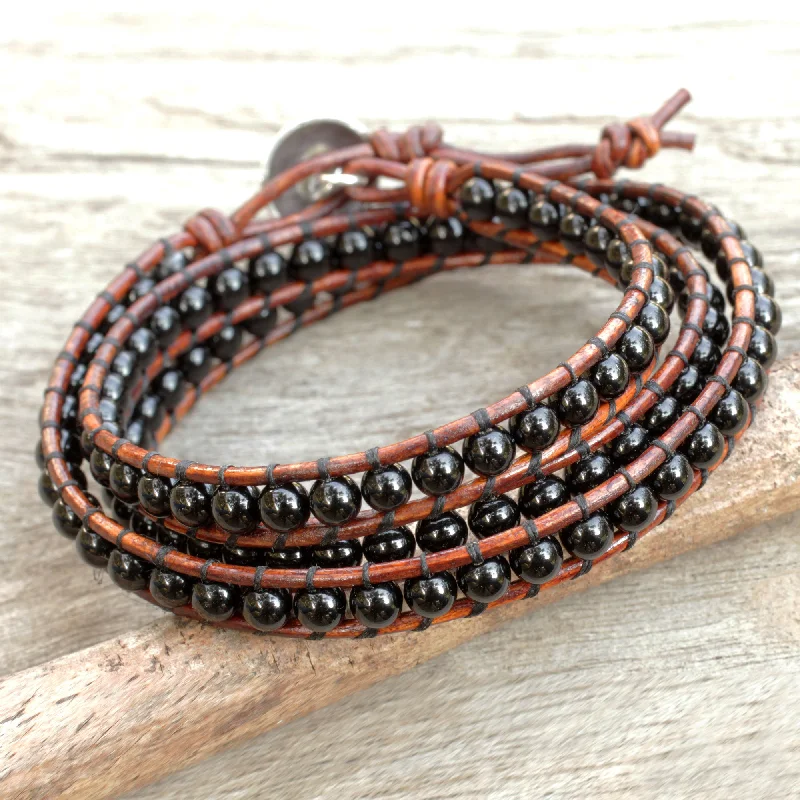 Exclusive Gemstone Jewelry Markdowns – Shop Now Surin Night Onyx and Leather Wrap Bracelet with Hill Tribe Silver Clasp Exclusive Gemstone Jewelry Markdowns – Shop Now Surin Night Onyx and Leather Wrap Bracelet with Hill Tribe Silver Clasp