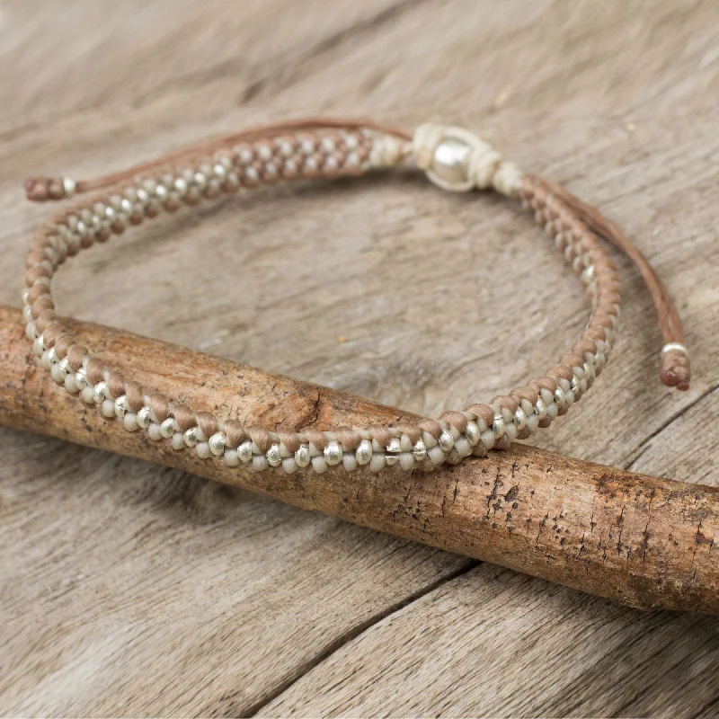 Sparkle For Less – Shop Our Limited-Time Jewelry Deals Tan Ivory Progression Macrame Bracelet in Tan and Ivory with Hill Tribe Silver
