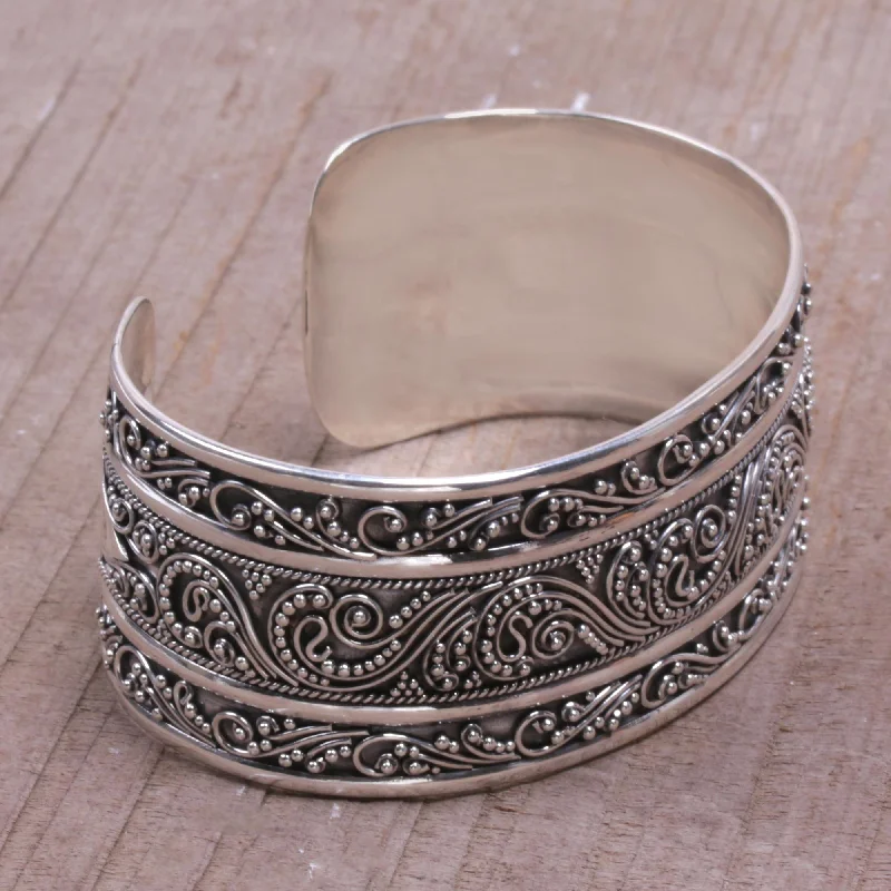 Affordable Gold-Plated Jewelry For Modern Fashion Temple Vine Intricate Sterling Silver Cuff Bracelet from Bali Affordable Gold-Plated Jewelry For Modern Fashion Temple Vine Intricate Sterling Silver Cuff Bracelet from Bali