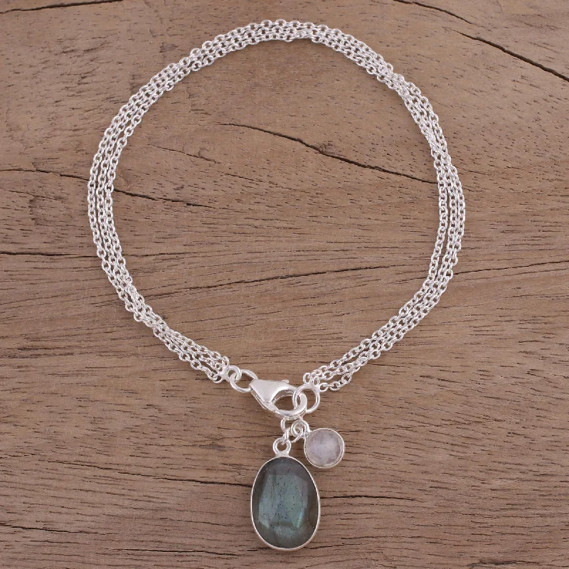 Affordable Luxury Jewelry For Every Occasion Twinkling Harmony Labradorite and Rainbow Moonstone Charm Bracelet from India Affordable Luxury Jewelry For Every Occasion Twinkling Harmony Labradorite and Rainbow Moonstone Charm Bracelet from India