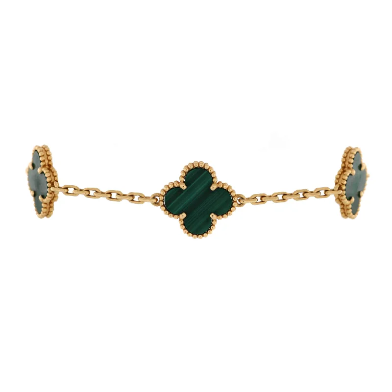 Your Dream Jewelry At Dream Prices Vintage Alhambra 5 Motifs Bracelet 18K Yellow Gold and Malachite Your Dream Jewelry At Dream Prices Vintage Alhambra 5 Motifs Bracelet 18K Yellow Gold and Malachite