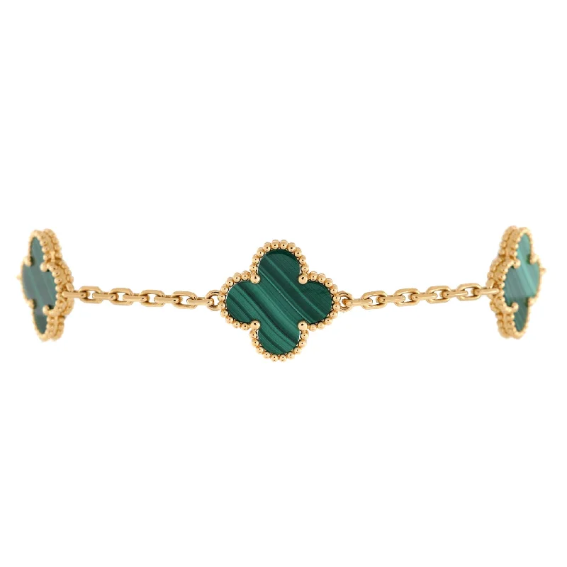 Elegant Jewelry Styles At Budget-Friendly Prices Vintage Alhambra 5 Motifs Bracelet 18K Yellow Gold and Malachite Elegant Jewelry Styles At Budget-Friendly Prices Vintage Alhambra 5 Motifs Bracelet 18K Yellow Gold and Malachite