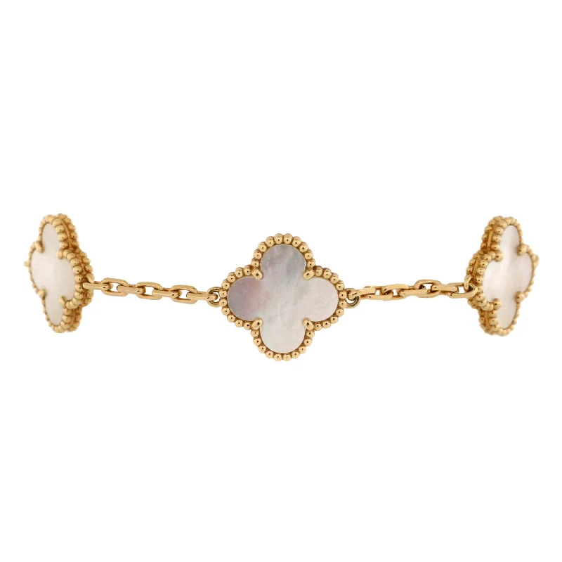 Breathtaking Jewelry At Limited-Time Savings Vintage Alhambra 5 Motifs Bracelet 18K Yellow Gold and Mother of Pearl Breathtaking Jewelry At Limited-Time Savings Vintage Alhambra 5 Motifs Bracelet 18K Yellow Gold and Mother of Pearl