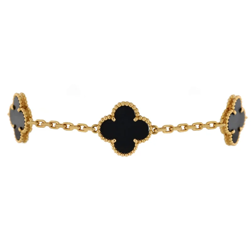 Holiday Jewelry Sale – Perfect Gifts At Great Prices Vintage Alhambra 5 Motifs Bracelet 18K Yellow Gold and Onyx Holiday Jewelry Sale – Perfect Gifts At Great Prices Vintage Alhambra 5 Motifs Bracelet 18K Yellow Gold and Onyx