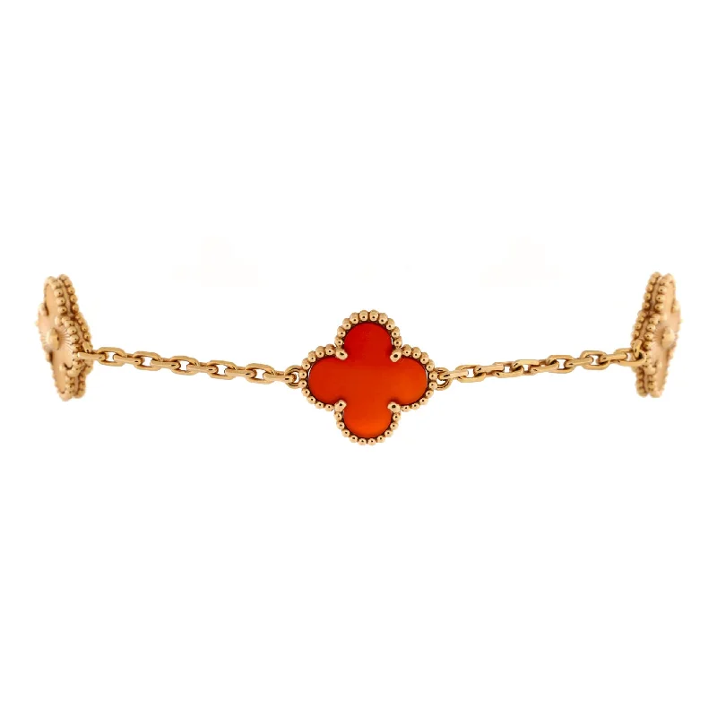 Get The Sparkle You Love At Prices You Adore Vintage Alhambra 5 Motifs Bracelet Guilloche 18K Rose Gold and Carnelian Get The Sparkle You Love At Prices You Adore Vintage Alhambra 5 Motifs Bracelet Guilloche 18K Rose Gold and Carnelian