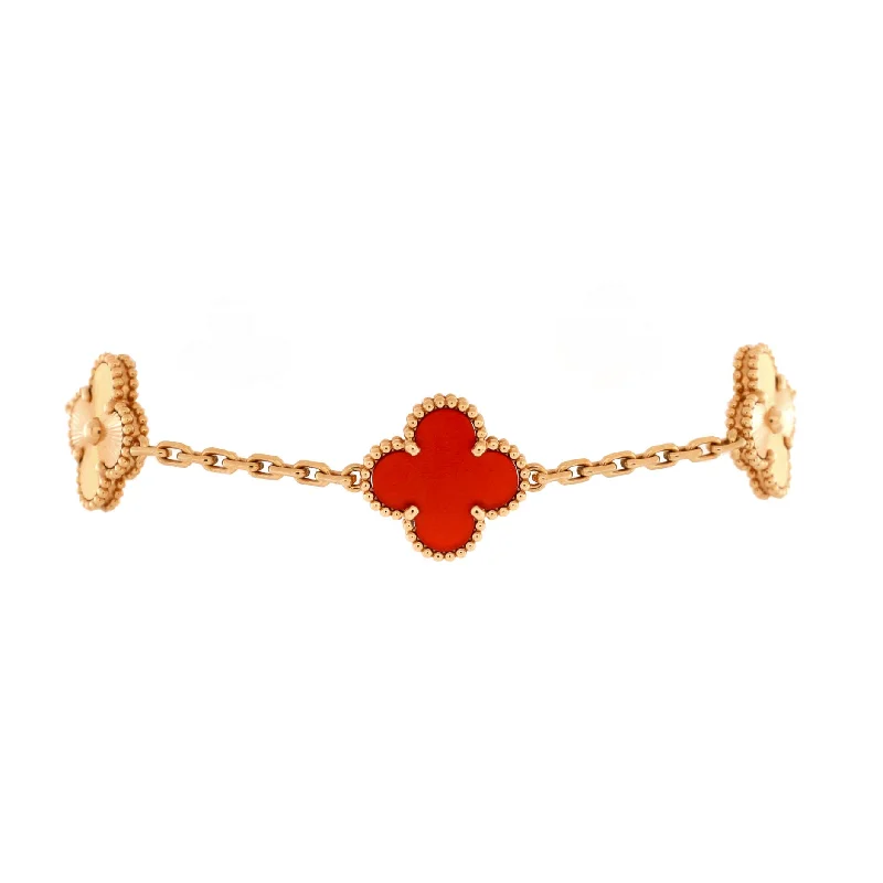 Stunning Jewelry At Even More Stunning Prices Vintage Alhambra 5 Motifs Bracelet Guilloche 18K Rose Gold and Carnelian Stunning Jewelry At Even More Stunning Prices Vintage Alhambra 5 Motifs Bracelet Guilloche 18K Rose Gold and Carnelian
