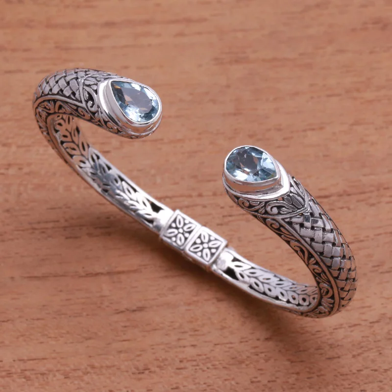 Flash Deals On Fine Jewelry – Shop Before It's Gone Woven Drops Weave Pattern Blue Topaz Cuff Bracelet from Bali Flash Deals On Fine Jewelry – Shop Before It's Gone Woven Drops Weave Pattern Blue Topaz Cuff Bracelet from Bali