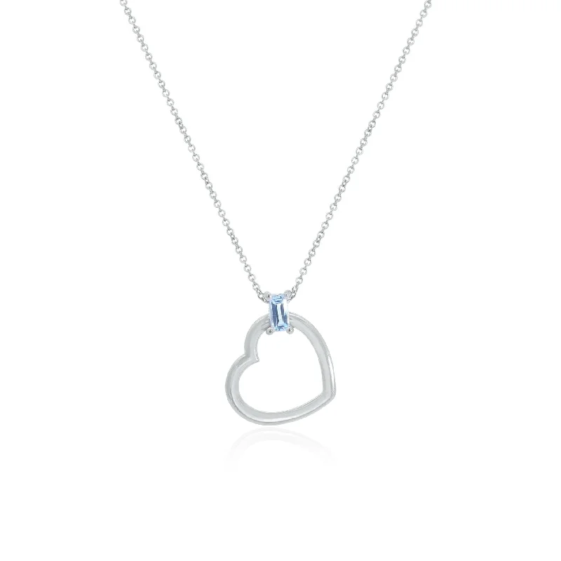 Get Your Favorite Jewelry At The Best Price Baguette Blue Topaz Open Heart Necklace