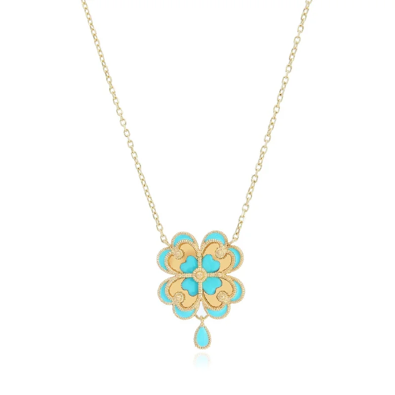 Trendy Minimalist Jewelry For Everyday Wear Blue Enamel Gold Single Clover Necklace