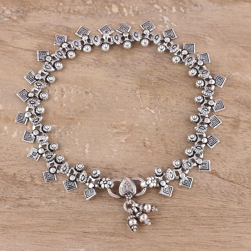 Fashion-Forward Geometric Jewelry For Contemporary Style Geometric Sterling Silver Charm Anklet Fashion-Forward Geometric Jewelry For Contemporary Style Geometric Sterling Silver Charm Anklet