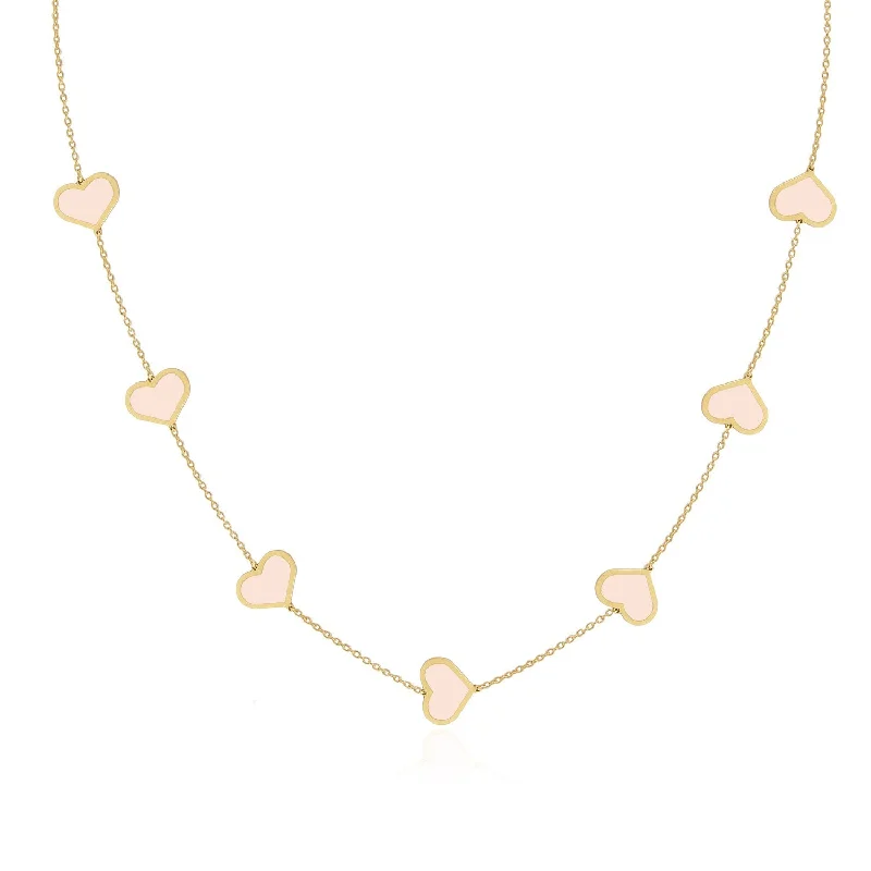 Grab Exquisite Jewelry At The Lowest Prices Large Pink Pearl Heart Station Necklace Grab Exquisite Jewelry At The Lowest Prices Large Pink Pearl Heart Station Necklace