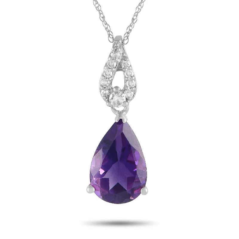 Get The Jewelry You Love At A Price You Love LB Exclusive 14K White Gold 0.06ct Diamond and Amethyst Pear Necklace PD4-16184WAM Get The Jewelry You Love At A Price You Love LB Exclusive 14K White Gold 0.06ct Diamond and Amethyst Pear Necklace PD4-16184WAM
