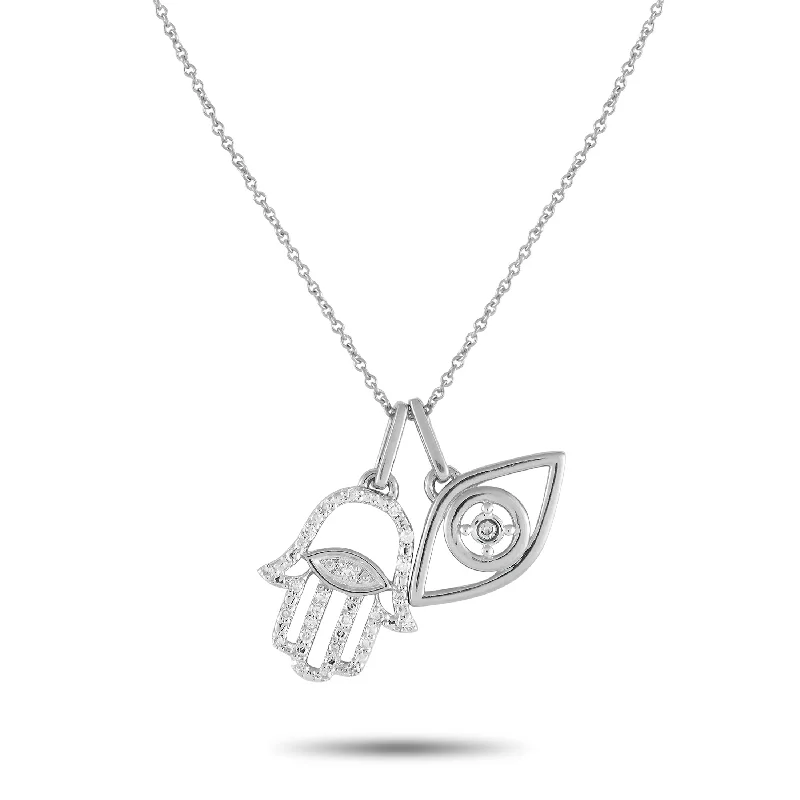 Premium Diamond Jewelry For Unforgettable Moments LB Exclusive 14K White Gold 0.10ct Diamond Hamsa Pendant Necklace PN15480-W