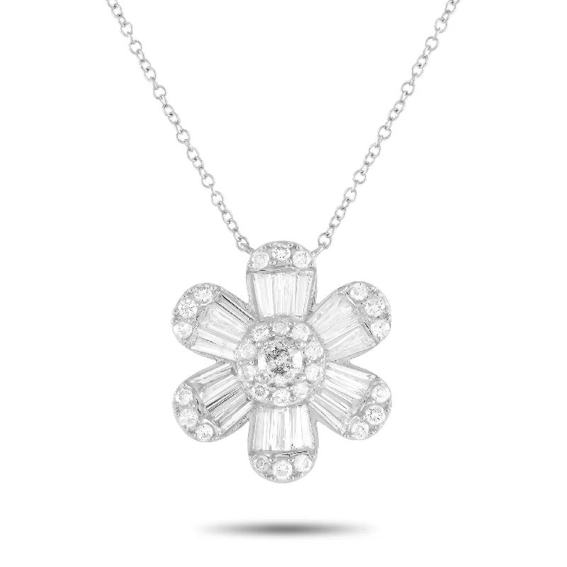 Versatile Layering Jewelry For Effortless Chic LB Exclusive 14K White Gold 1.25ct Diamond Flower Necklace PN15474-W Versatile Layering Jewelry For Effortless Chic LB Exclusive 14K White Gold 1.25ct Diamond Flower Necklace PN15474-W