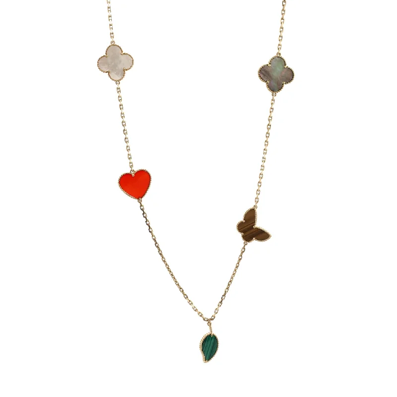 Your Perfect Accessory Now At The Best Price Lucky Alhambra 12 Motifs Necklace 18K Yellow Gold with Carnelian, Malachite, Mother of Pearl and Tiger Eye Your Perfect Accessory Now At The Best Price Lucky Alhambra 12 Motifs Necklace 18K Yellow Gold with Carnelian, Malachite, Mother of Pearl and Tiger Eye