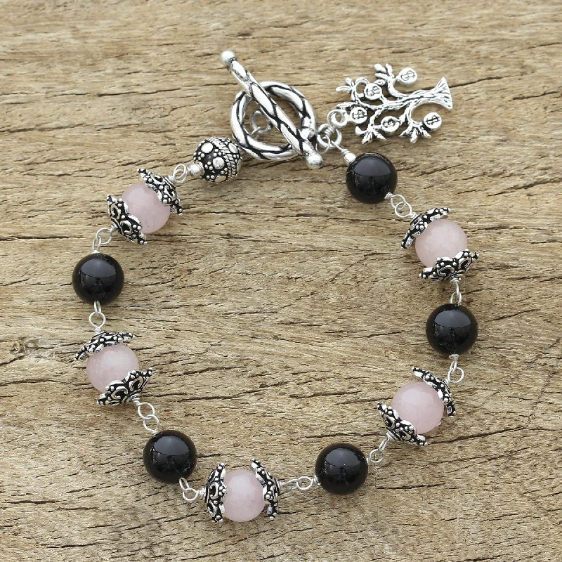 Waterproof Stainless Steel Jewelry For Lasting Beauty Lucky Money Tree Rose Quartz & Onyx Bracelet Waterproof Stainless Steel Jewelry For Lasting Beauty Lucky Money Tree Rose Quartz & Onyx Bracelet