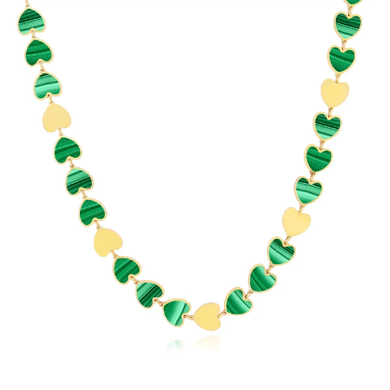 Buy More, Save More On Stunning Jewelry Pieces Malachite and Gold Heart Necklace
