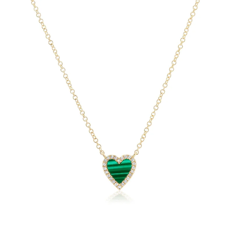 Affordable Gold-Plated Jewelry For Modern Fashion Malachite Diamond Halo Heart Necklace