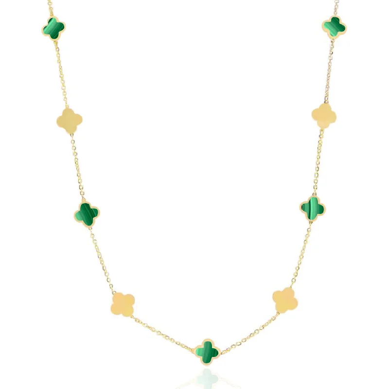 Grab Your Favorite Jewelry At The Lowest Prices Mini Malachite and Gold Clover Necklace Grab Your Favorite Jewelry At The Lowest Prices Mini Malachite and Gold Clover Necklace