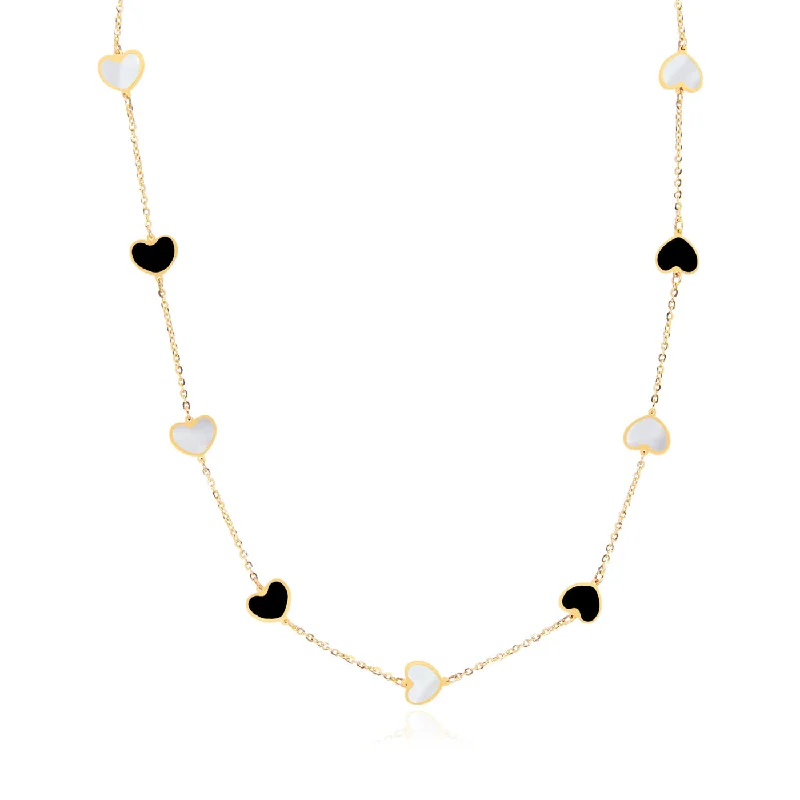 Make Every Moment Shine – Jewelry Discounts Available Mother of Pearl and Onyx Mixed Heart Station Necklace