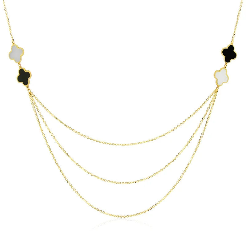 Shop Dazzling Jewelry At The Best Prices Mother of Pearl and Onyx Three Tier Clover Necklace