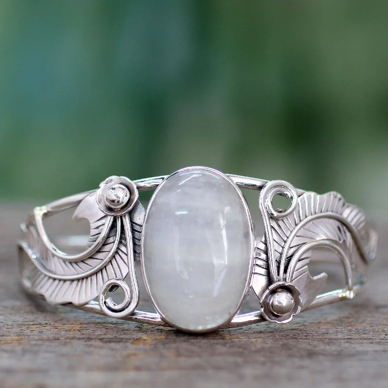 Elegant Rose Gold Jewelry For A Stylish Touch Rainbow Moonstone & Sterling Silver Floral Cuff Bracelet Elegant Rose Gold Jewelry For A Stylish Touch Rainbow Moonstone & Sterling Silver Floral Cuff Bracelet