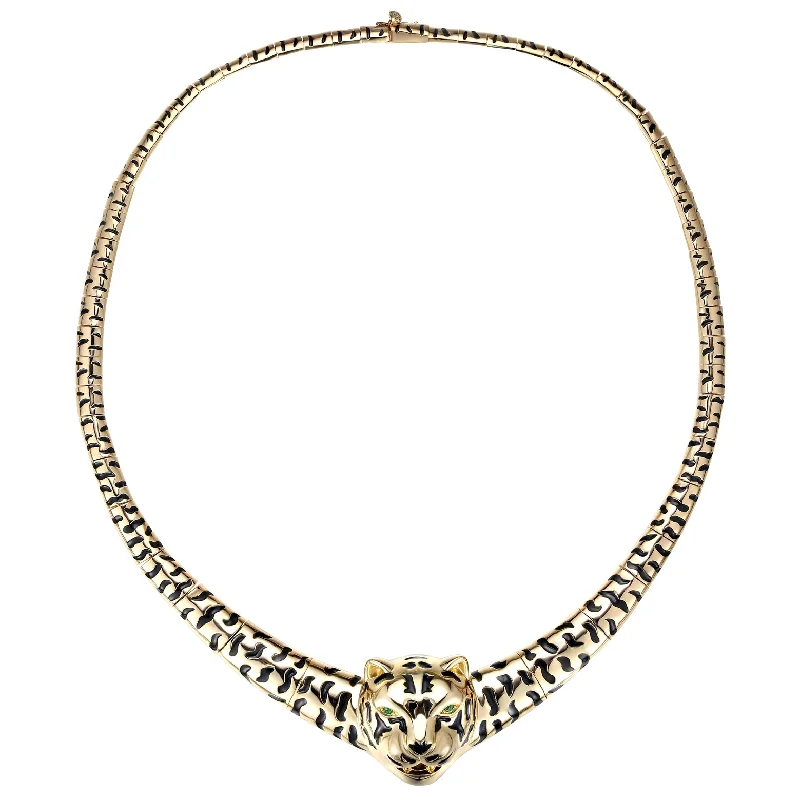 Special Deals On Handcrafted And Designer Jewelry Rg 14k Gold Plated with Black Enamel Leopard Head Omega Necklace Special Deals On Handcrafted And Designer Jewelry Rg 14k Gold Plated with Black Enamel Leopard Head Omega Necklace