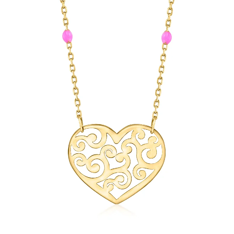 Special Offers On Handcrafted And Designer Jewelry Ross-Simons Italian 14kt Yellow Gold Openwork Heart Necklace With Pink Enamel Special Offers On Handcrafted And Designer Jewelry Ross-Simons Italian 14kt Yellow Gold Openwork Heart Necklace With Pink Enamel