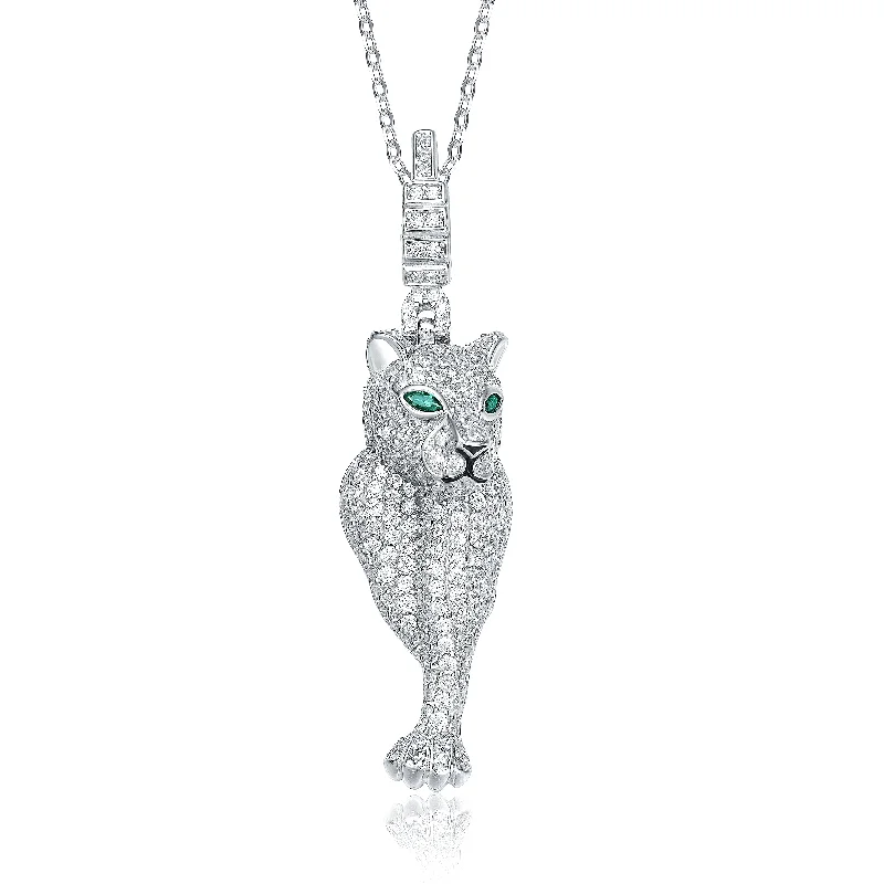 Shop Dazzling Jewelry With Special Promotional Discounts Sterling Silver Rhodium Plated Emerald Cubic Zirconia "cheetah" Spring Ring Pendant Shop Dazzling Jewelry With Special Promotional Discounts Sterling Silver Rhodium Plated Emerald Cubic Zirconia "cheetah" Spring Ring Pendant