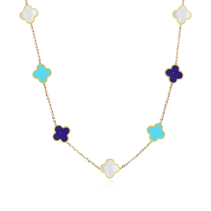 Discounted Jewelry For A Glamorous Look Small Blue Mixed Clover Necklace