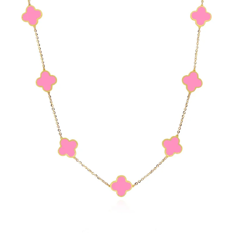 Shop Stylish Jewelry Now And Save Big Small Bubblegum Pink Clover Necklace