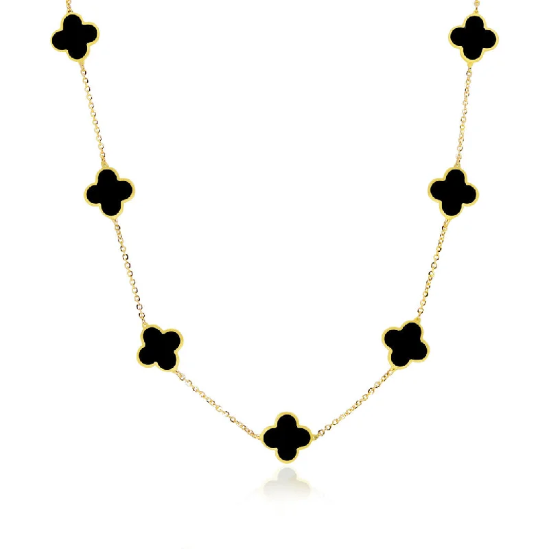 Discounted Jewelry For A Glamorous Look Small Onyx Clover Necklace